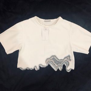 ZARA textured silver jagged edge crop top